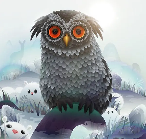 hibou, travail graphique illustrator